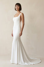 Long Square Neck Mermaid White Wedding Dress - Curvevia