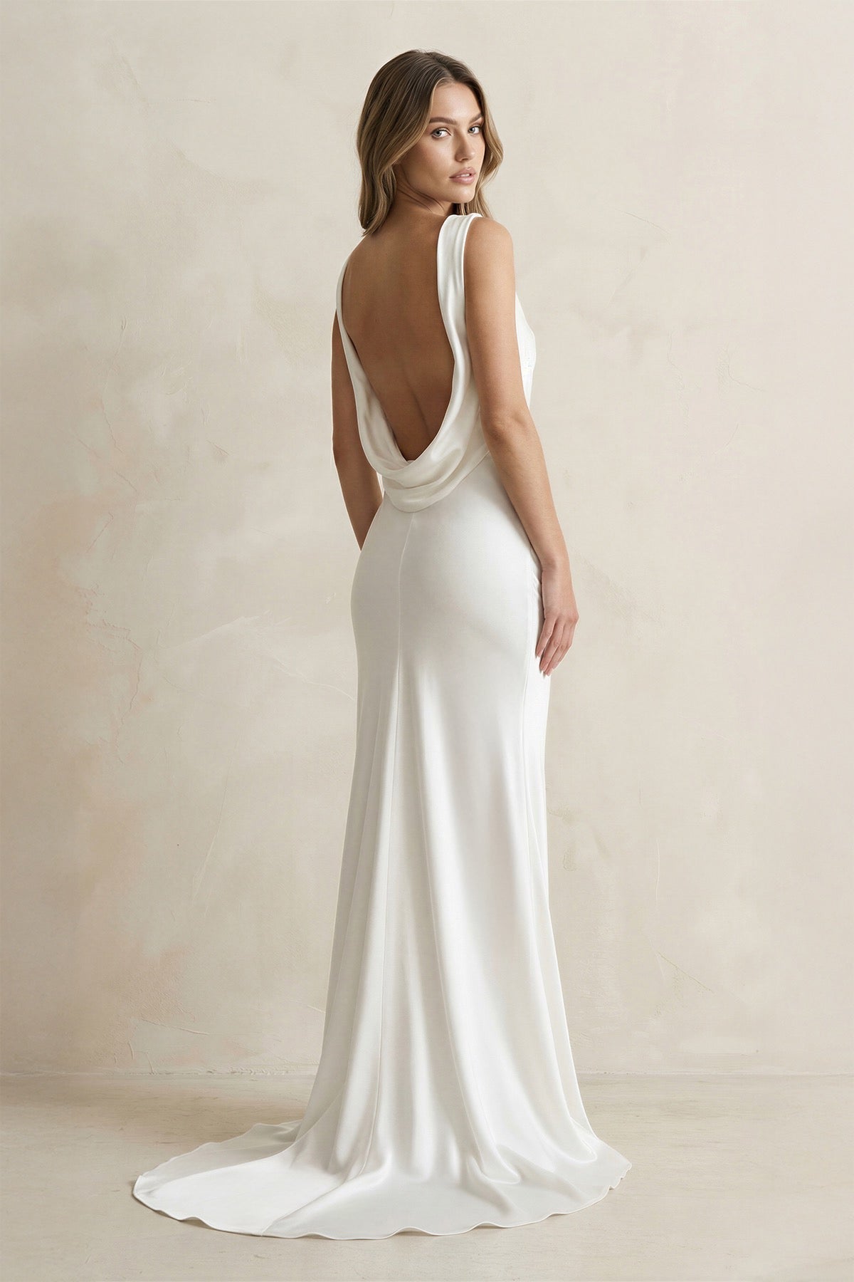 Bateau Neck Satin Mermaid Wedding Dress in White - Curvevia