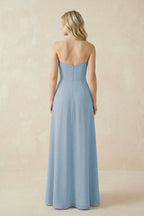 Strapless A-Line Chiffon Bridesmaid Dress With Slit in Dusty Blue - Curvevia
