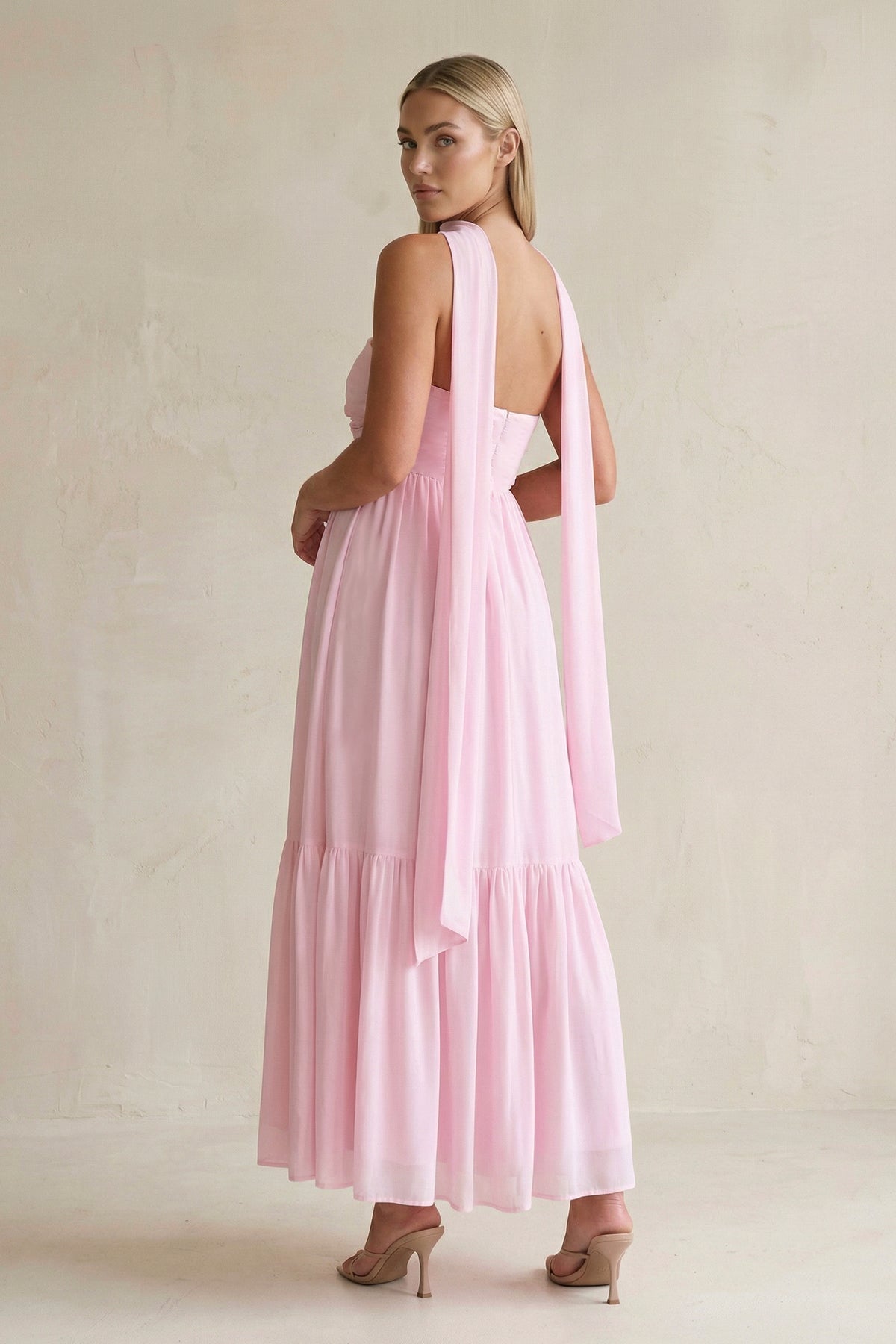 Strapless A-Line Chiffon Ruffled Bridesmaid Dress With Ribbon in Candy Pink - Curvevia