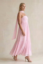 Strapless A-Line Chiffon Ruffled Bridesmaid Dress With Ribbon in Candy Pink - Curvevia