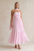 Strapless A-Line Chiffon Ruffled Bridesmaid Dress With Ribbon in Candy Pink - Curvevia
