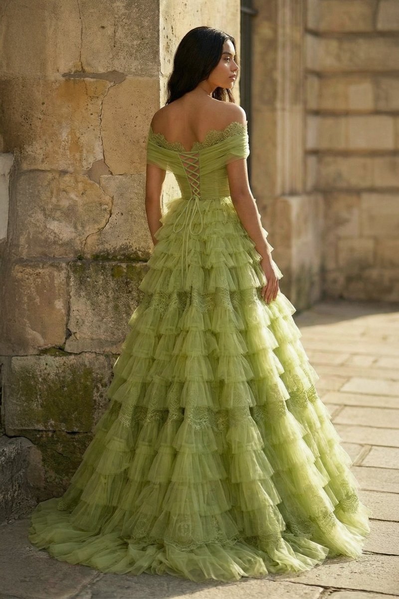 A Line Off the Shoulder Tulle Wedding Guest Dress - Curvevia