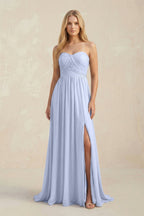 Sweetheart A-Line Pleated Chiffon Mother of the Bride Dress With Slit in Ice - Curvevia