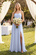 Sweetheart A-Line Pleated Chiffon Mother of the Bride Dress With Slit in Ice - Curvevia