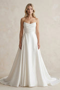 Elegant A-Line Strapless Satin Wedding Dresses - Curvevia