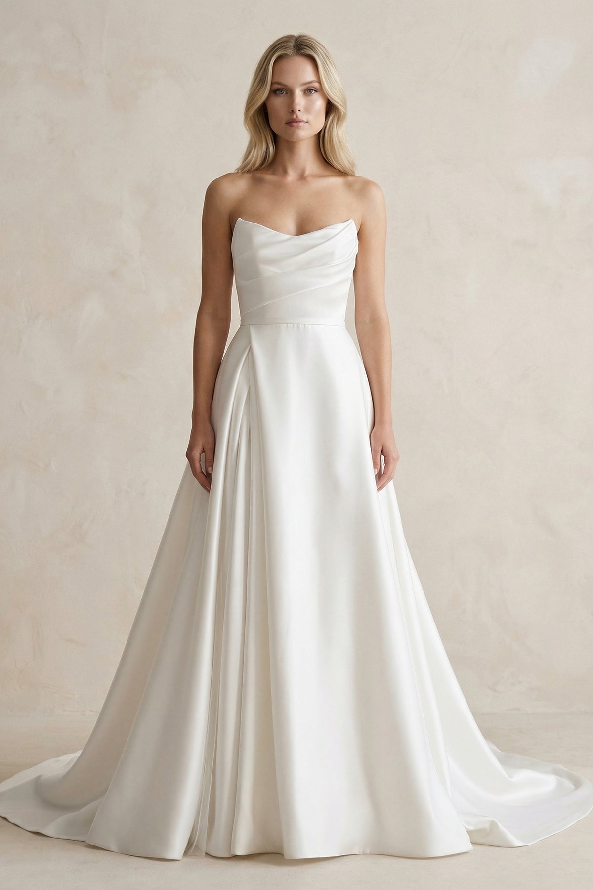Elegant A-Line Strapless Satin Wedding Dresses - Curvevia