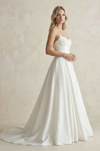 Elegant A-Line Strapless Satin Wedding Dresses - Curvevia