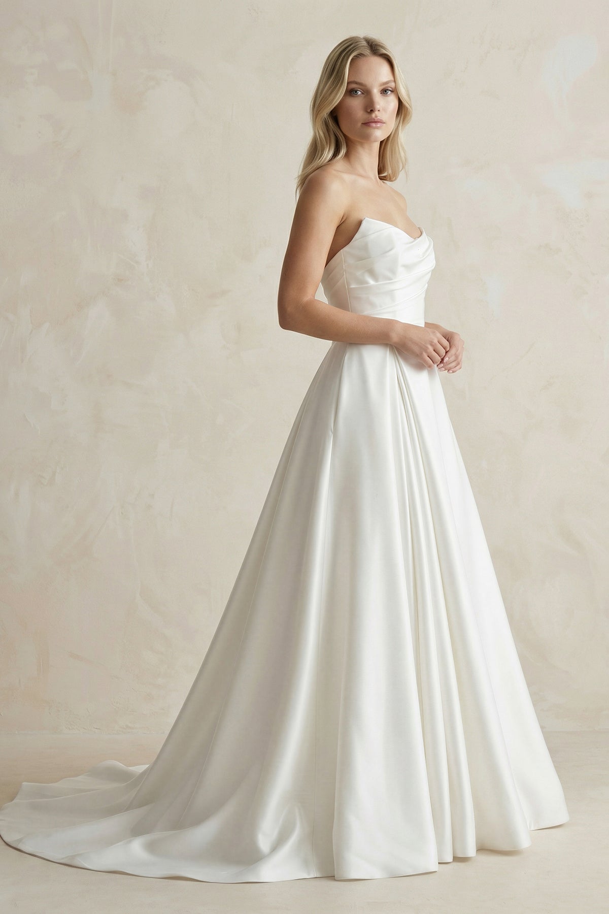 Elegant A-Line Strapless Satin Wedding Dresses - Curvevia