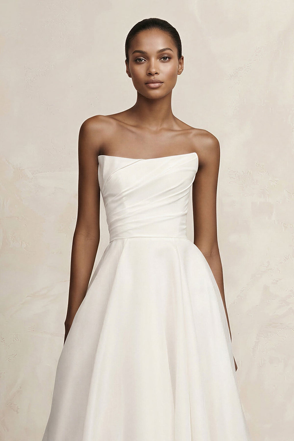 Strapless A-Line Satin Ruched Wedding Dress in Ivory - Curvevia