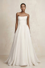 Strapless A-Line Satin Ruched Wedding Dress in Ivory - Curvevia