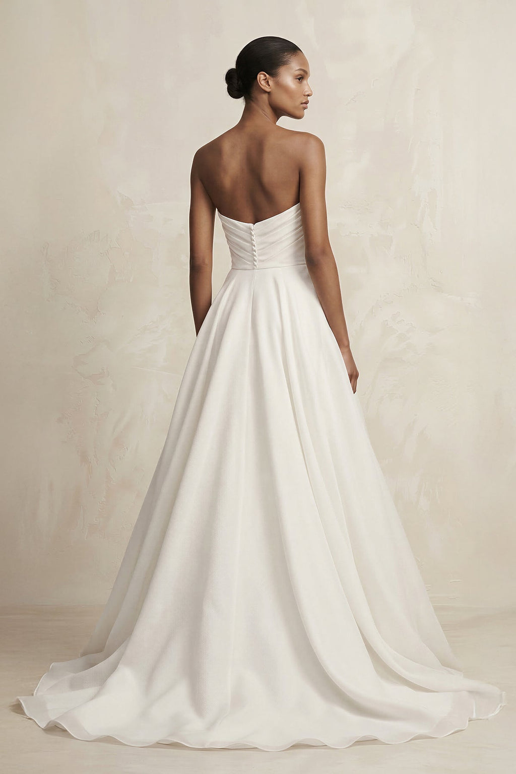 Strapless A-Line Satin Ruched Wedding Dress in Ivory - Curvevia