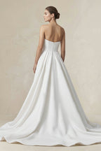Sweetheart A-Line Satin Ruched Wedding Dress in White - Curvevia