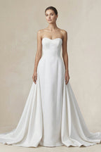 Sweetheart A-Line Satin Ruched Wedding Dress in White - Curvevia