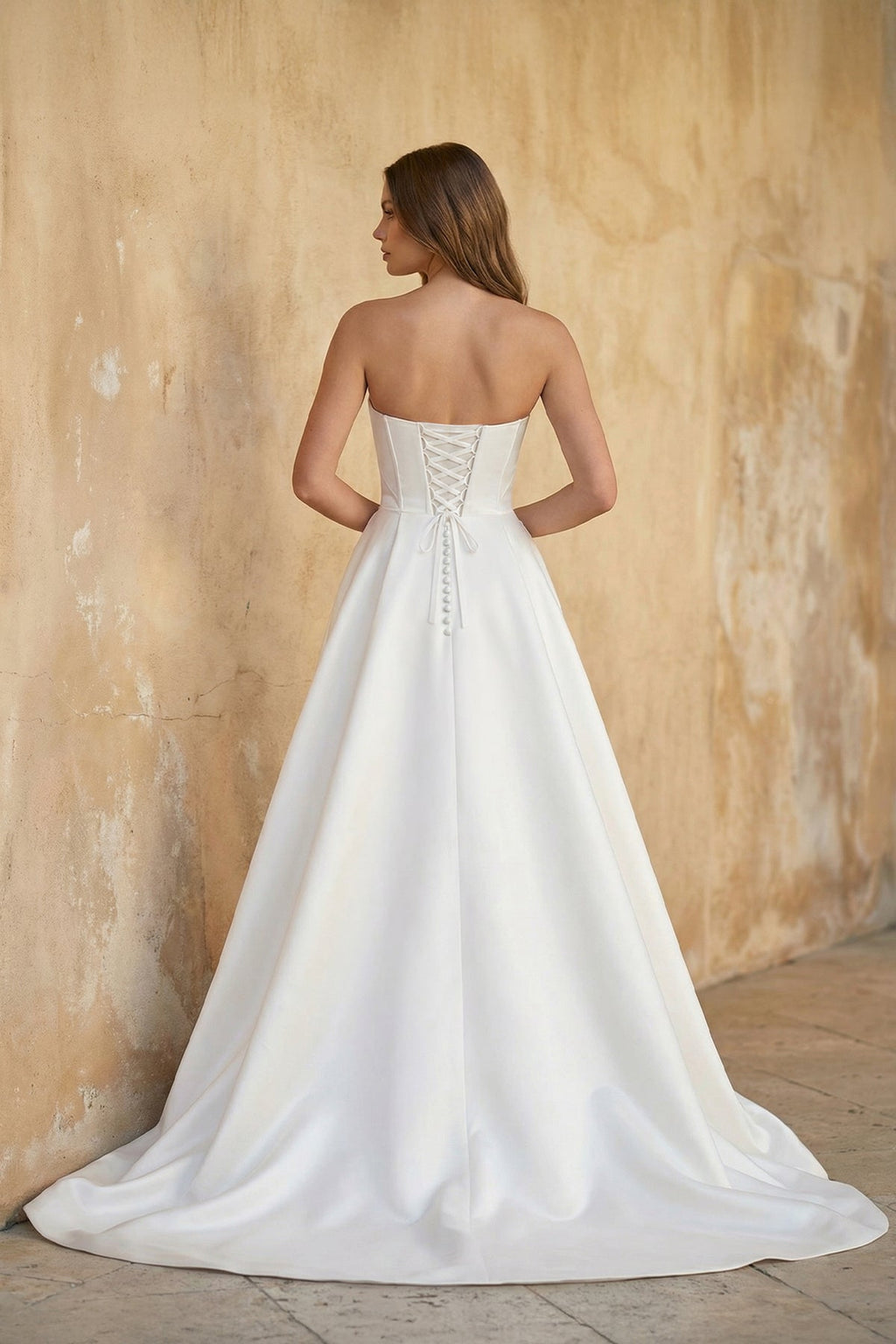 White Strapless Satin A-Line Wedding Dresses - Curvevia