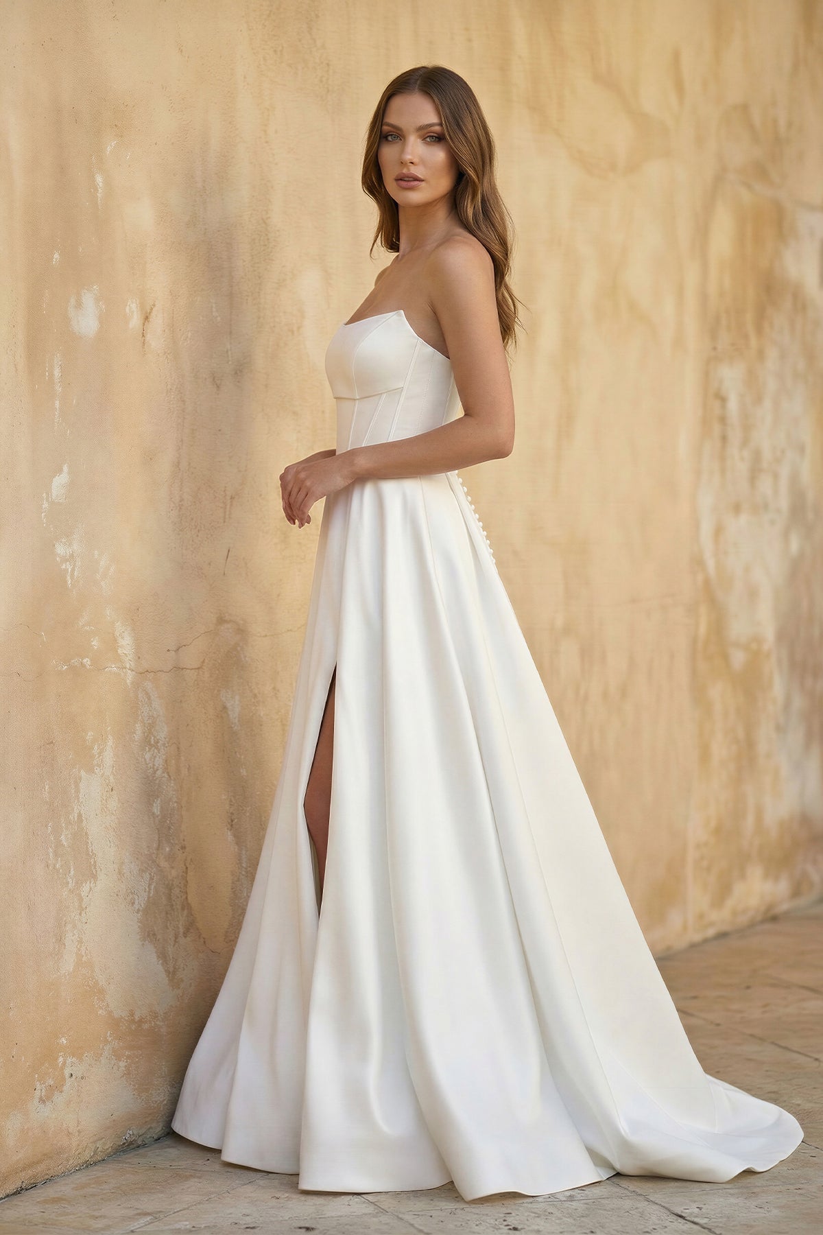 White Strapless Satin A-Line Wedding Dresses - Curvevia