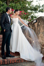 White Strapless Satin A-Line Wedding Dresses - Curvevia