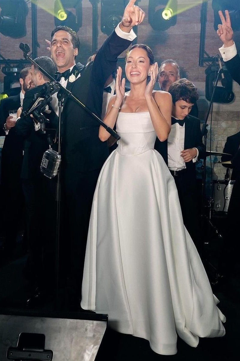 White Strapless Satin A-Line Wedding Dresses - Curvevia