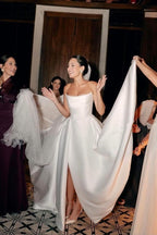 White Strapless Satin A-Line Wedding Dresses - Curvevia