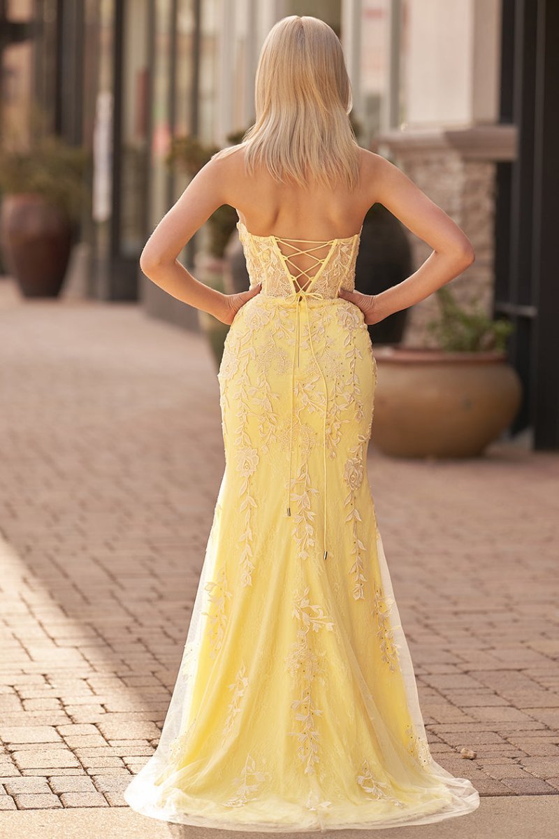 Mermaid Strapless Corset Lace Evening Dress with Slit - Curvevia
