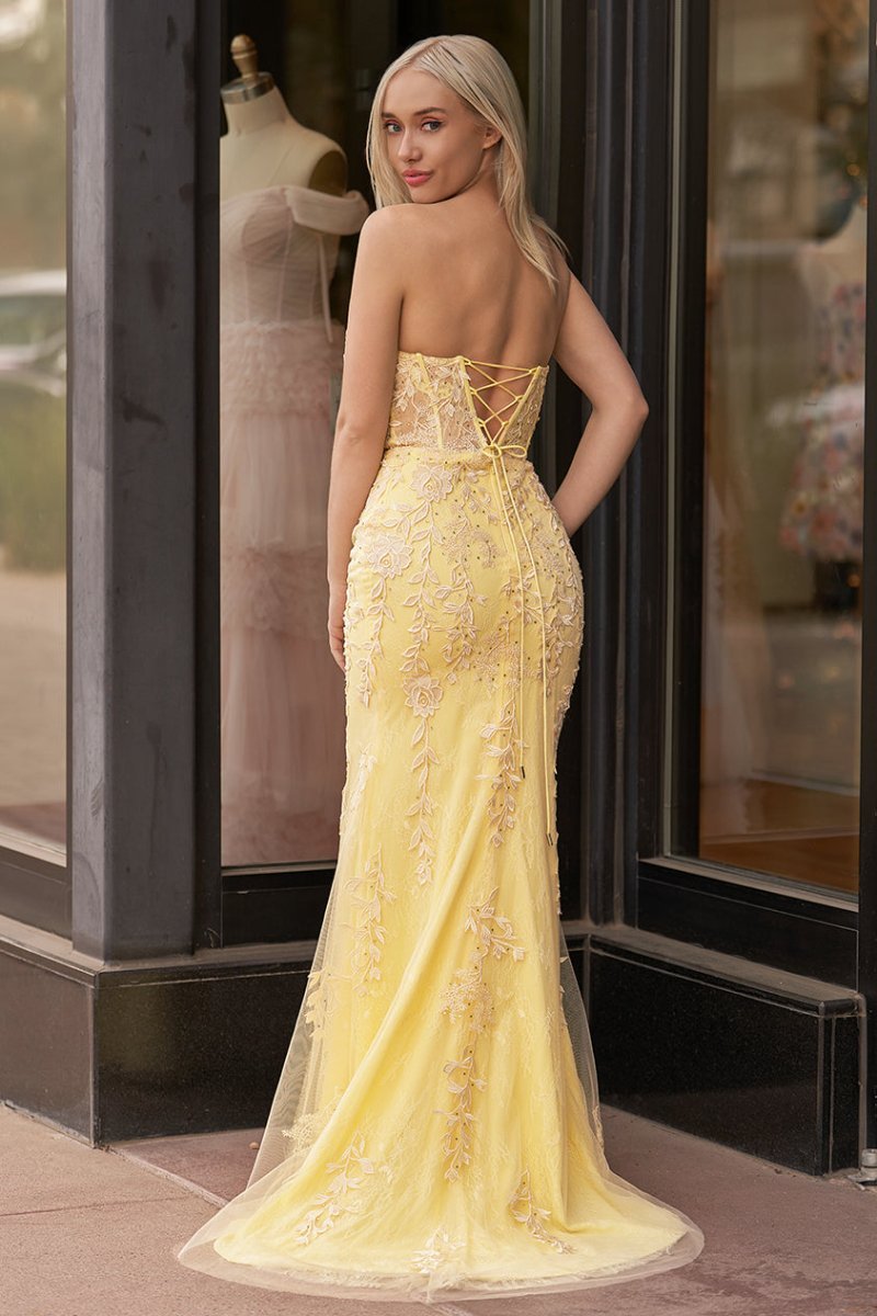 Mermaid Strapless Corset Lace Evening Dress with Slit - Curvevia