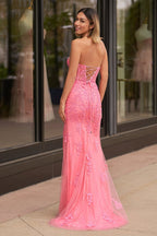 Mermaid Strapless Corset Lace Evening Dress with Slit - Curvevia