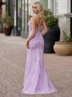 Mermaid Strapless Corset Lace Evening Dress with Slit - Curvevia