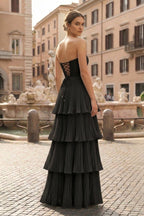 Strapless Emerald Green Ruffle Multi-Layer Long Evening Dress - Curvevia