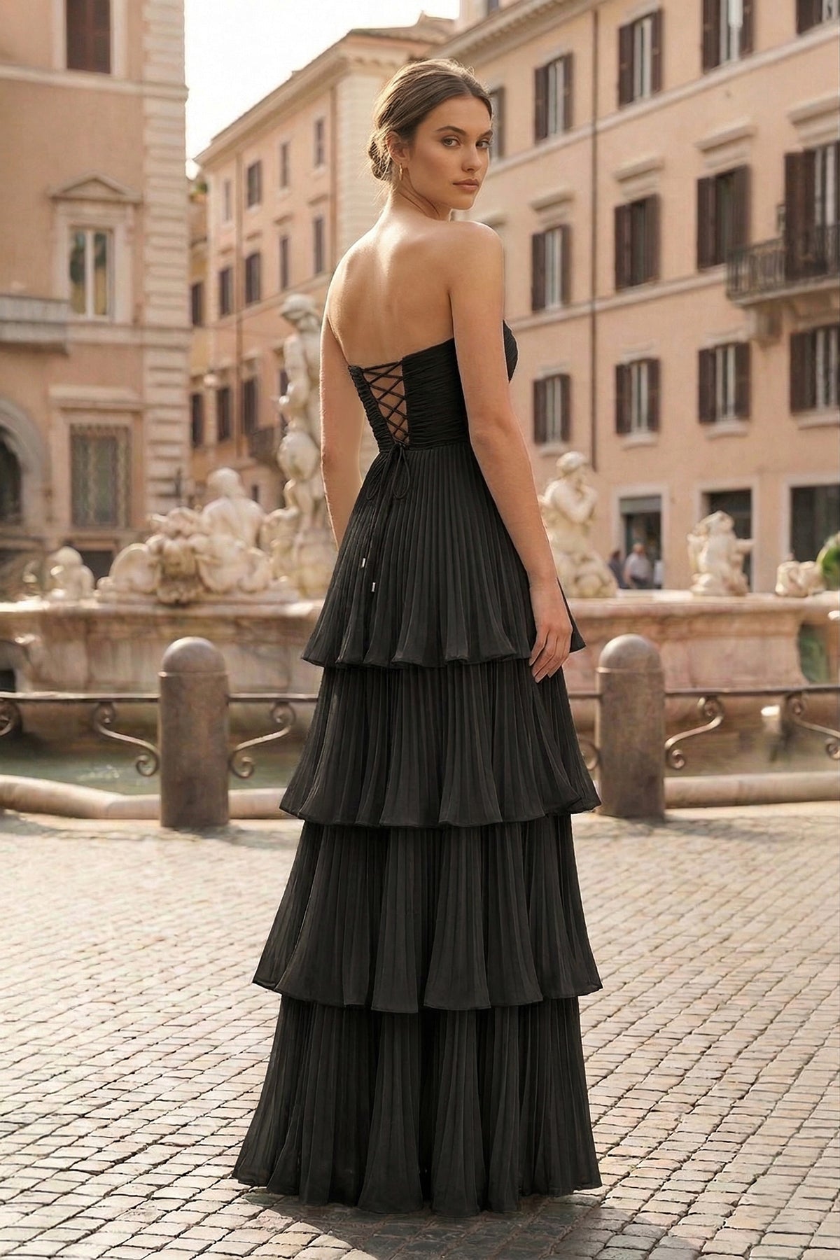 Strapless Emerald Green Ruffle Multi-Layer Long Evening Dress - Curvevia