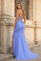 Mermaid Strapless Corset Lace Evening Dress with Slit - Curvevia