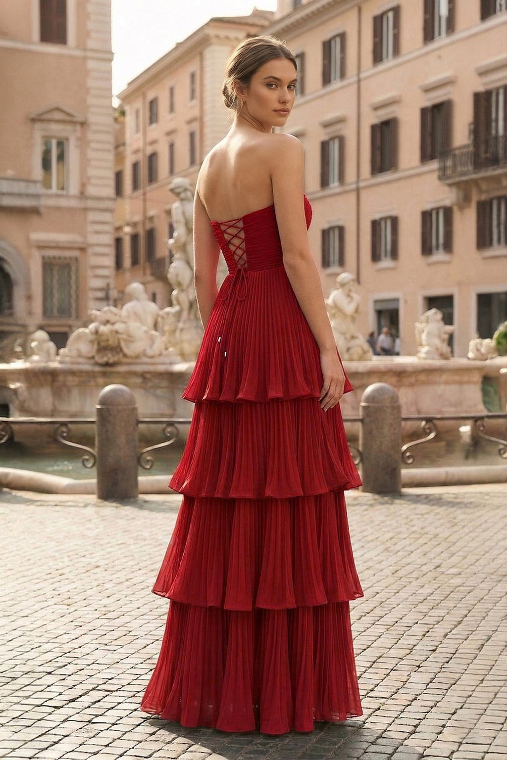 Strapless Emerald Green Ruffle Multi-Layer Long Evening Dress - Curvevia