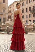 Strapless Emerald Green Ruffle Multi-Layer Long Evening Dress - Curvevia