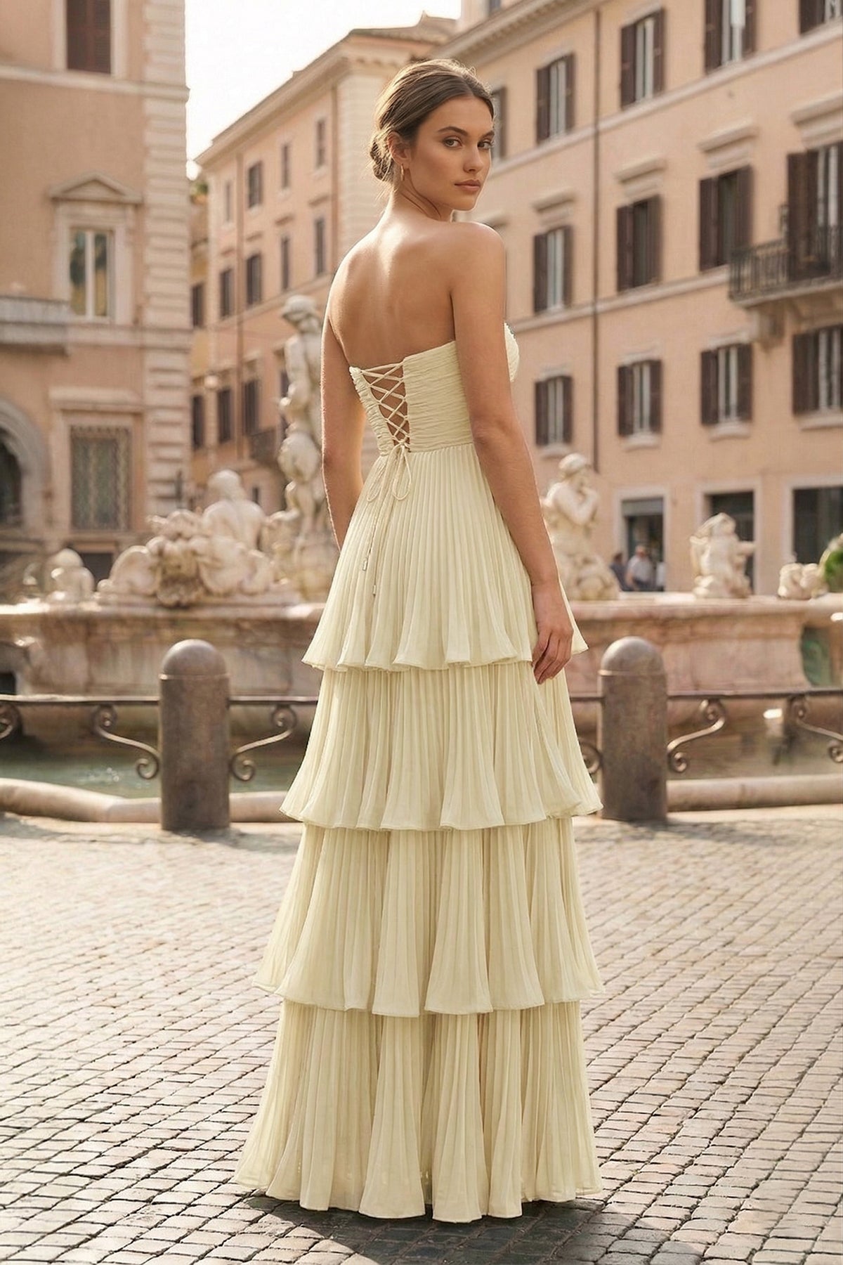 Strapless Emerald Green Ruffle Multi-Layer Long Evening Dress - Curvevia