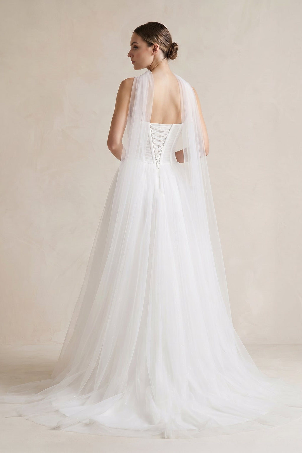 Strapless Chiffon A-Line Pleated Scarf Wedding Dress in Ivory - Curvevia