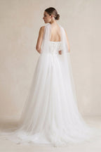 Strapless Chiffon A-Line Pleated Scarf Wedding Dress in Ivory - Curvevia