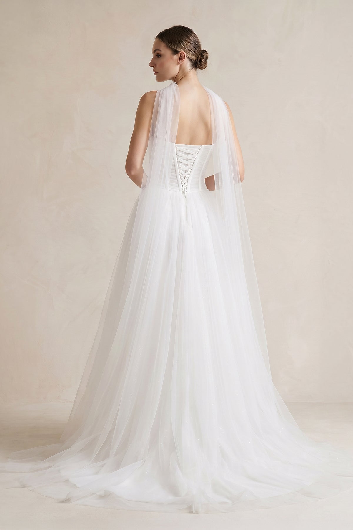 Strapless Chiffon A-Line Pleated Scarf Wedding Dress in Ivory - Curvevia