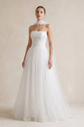 Strapless Chiffon A-Line Pleated Scarf Wedding Dress in Ivory - Curvevia