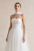 Strapless Chiffon A-Line Pleated Scarf Wedding Dress in Ivory - Curvevia
