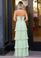 Strapless Emerald Green Ruffle Multi-Layer Long Evening Dress - Curvevia