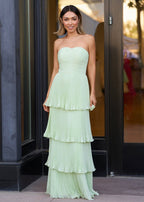 Strapless Emerald Green Ruffle Multi-Layer Long Evening Dress - Curvevia