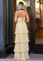 Strapless Emerald Green Ruffle Multi-Layer Long Evening Dress - Curvevia