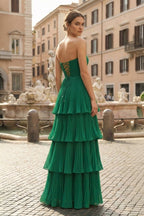 Strapless Emerald Green Ruffle Multi-Layer Long Evening Dress - Curvevia