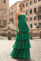 Strapless Emerald Green Ruffle Multi-Layer Long Evening Dress - Curvevia