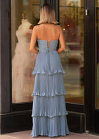 Strapless Emerald Green Ruffle Multi-Layer Long Evening Dress - Curvevia