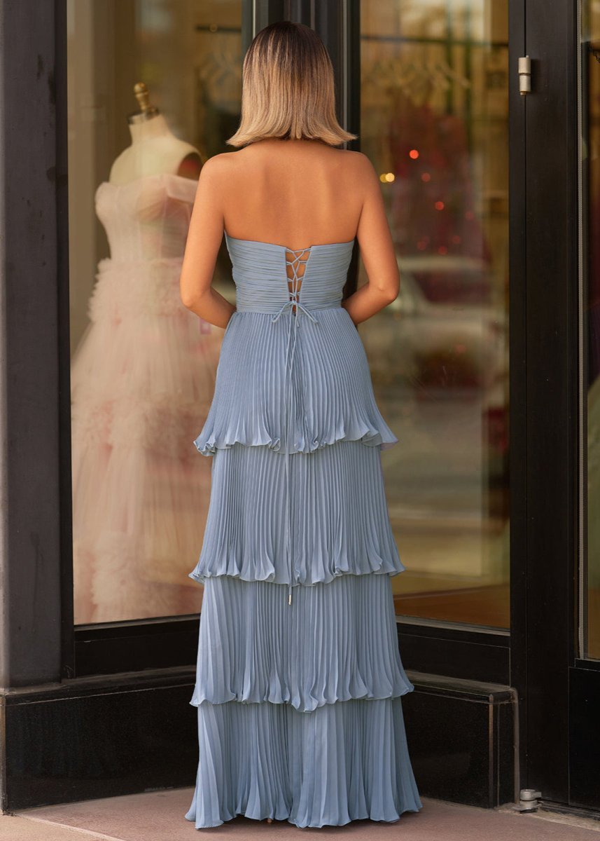 Strapless Emerald Green Ruffle Multi-Layer Long Evening Dress - Curvevia