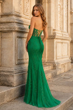 Mermaid Strapless Corset Lace Evening Dress with Slit - Curvevia
