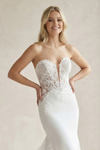 Lace White Strapless Appliques Mermaid Long Wedding Dress - Curvevia
