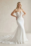 Lace White Strapless Appliques Mermaid Long Wedding Dress - Curvevia
