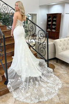 Lace White Strapless Appliques Mermaid Long Wedding Dress - Curvevia