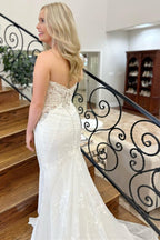 Lace White Strapless Appliques Mermaid Long Wedding Dress - Curvevia